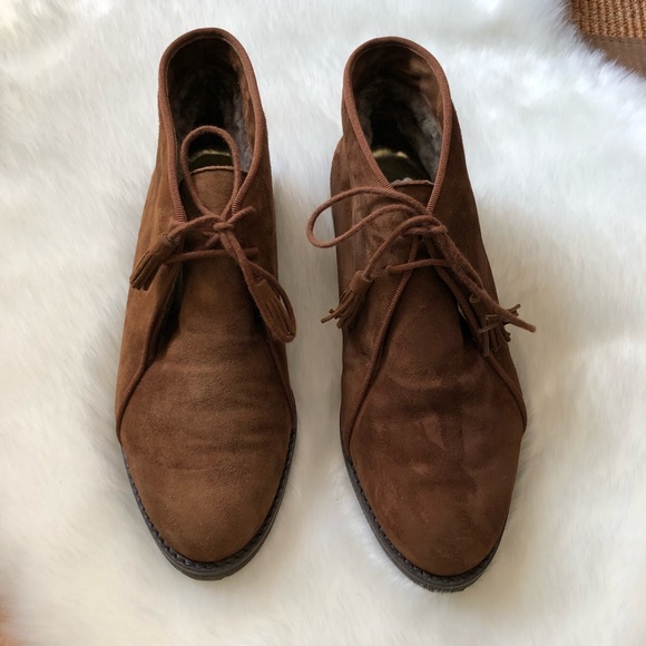 Bottega Veneta Brown Suede Fur Lined Booties Sz 7 - Picture 2 of 7